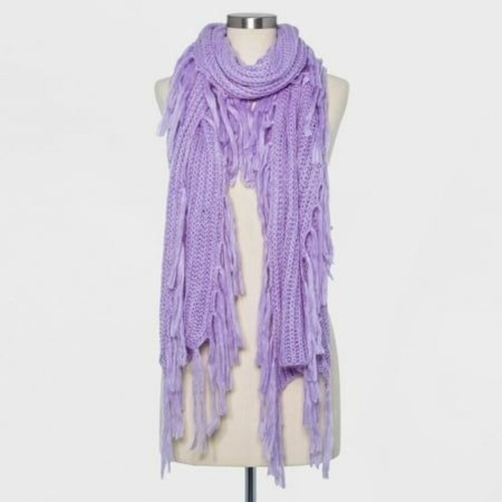Hand-Knitted Lavender Fringe Scarf Soft Acrylic Winter Fashion Accessory For Wom
